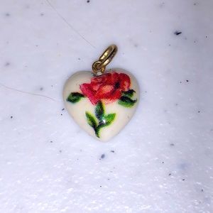 Tiny Heart Pendant with Rose